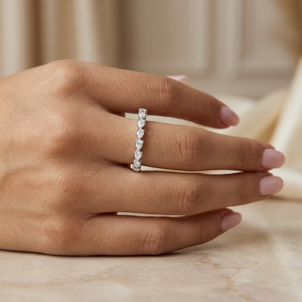 1.00 CT Lab-Grown Diamond Half Eternity Band in 14K White Gold (D–F / VS1–VS2)