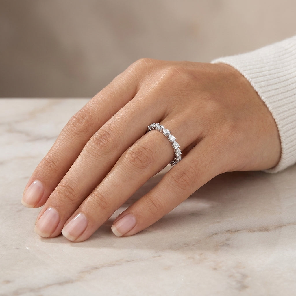1.00 CT Lab-Grown Diamond Half Eternity Band in 14K White Gold (D–F / VS1–VS2)
