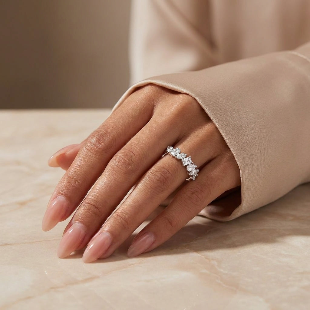 1.10 CT Lab-Grown Diamond Stackable Fashion Ring in 14K White Gold (D–F / VS1–VS2)