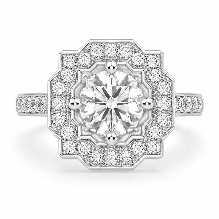 Amalia 3.5 Carat Round Cut Halo Pave Engagement Ring