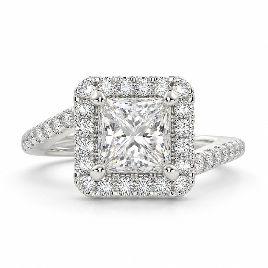 Paloma 2.35 Carat Princess Cut Pave Halo Engagement Ring