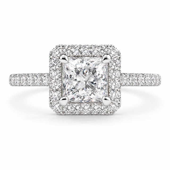 Isadora 2.4 Carat Princess Cut Halo Pave Engagement Ring