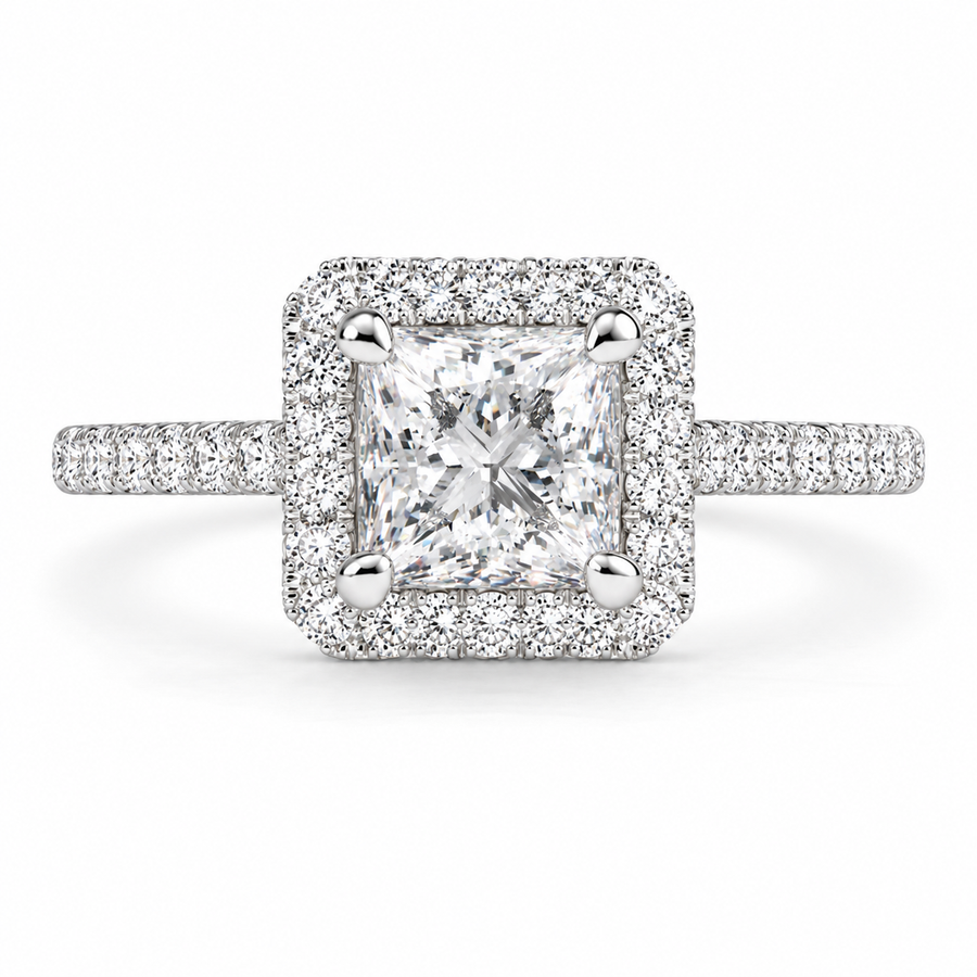 Isadora 2.4 Carat Princess Cut Halo Pave Engagement Ring
