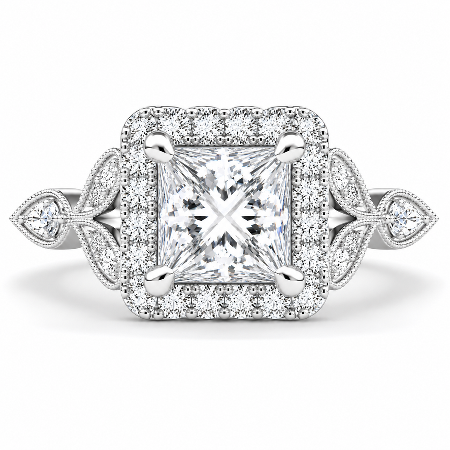 Ada 2.35 Carat Princess Cut Halo Pave Engagement Ring