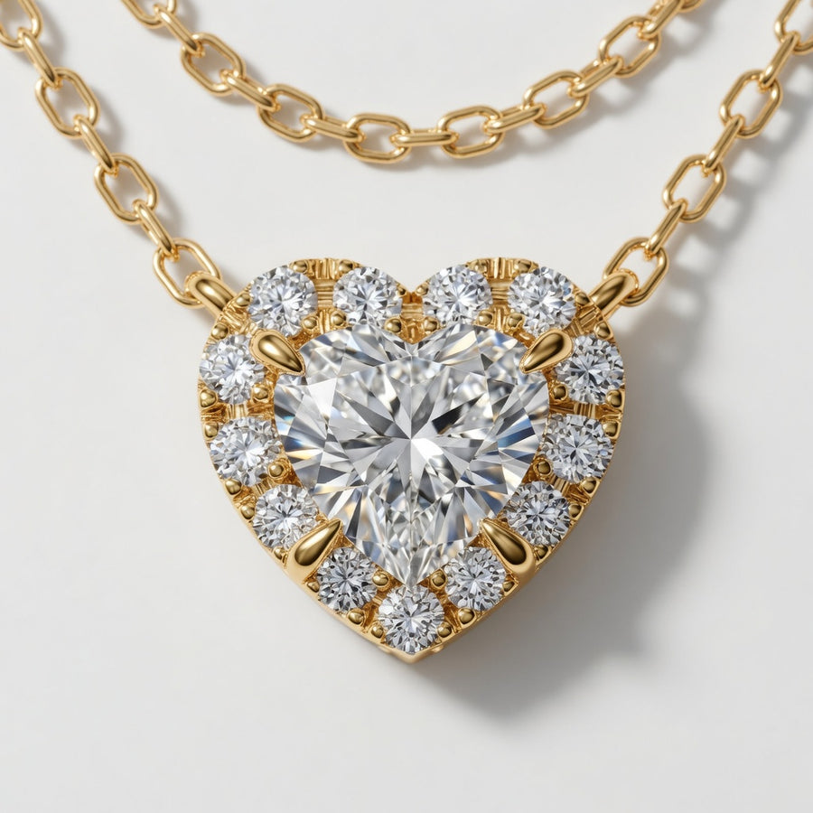 0.50 CTW Heart Lab-Grown Diamond Halo Pendant (D–F / VS1–VS2, IGI Certified)