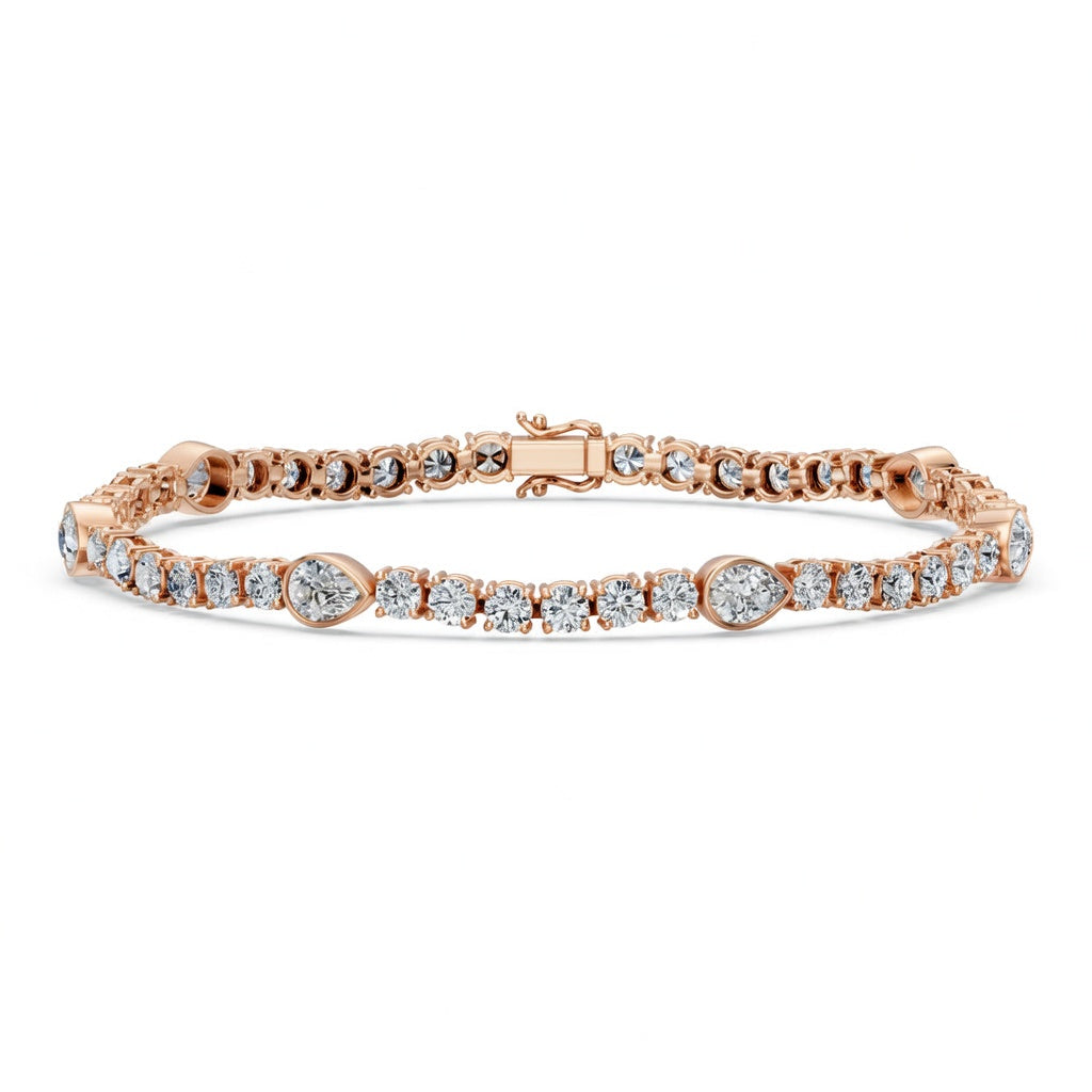 9.08 Carat Pear Cut Diamond Tennis Bracelet VS1 D F White Gold 14k