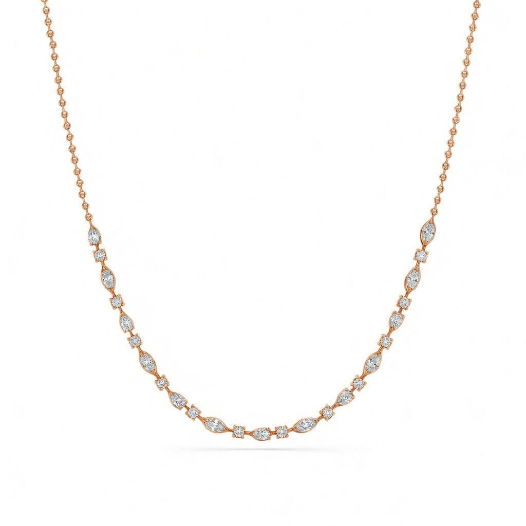 3.95 Ct Round Pear Marquise Cut Diamond Tennis Necklace VS1 D-F White Gold 14k