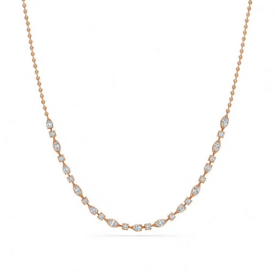 3.95 Ct Round Pear Marquise Cut Diamond Tennis Necklace VS1 D-F White Gold 14k