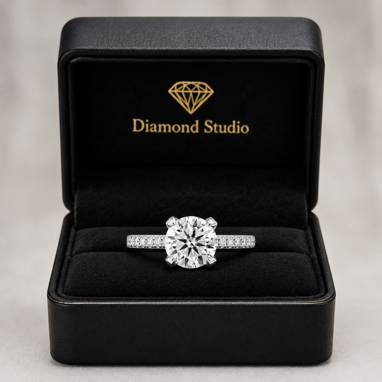 Valentina 3.28 ct Lab Grown Round Cut Pave 4 Prong Diamond Engagement Ring