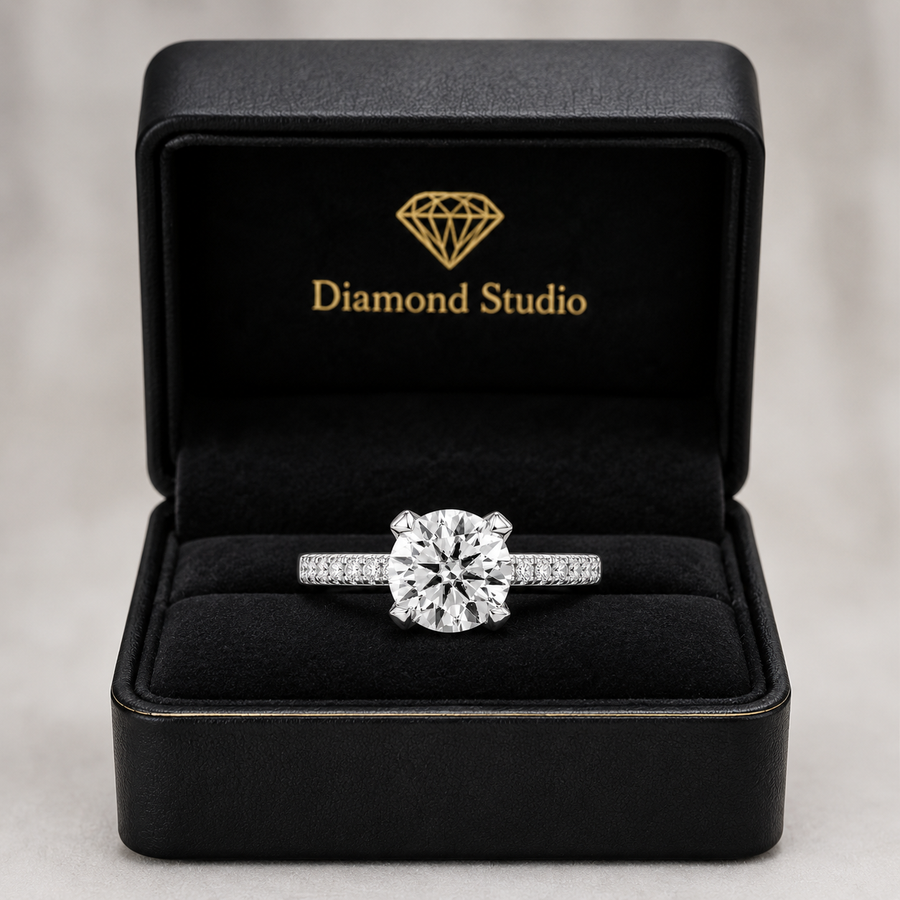 Valentina 3.28 ct Lab Grown Round Cut Pave 4 Prong Diamond Engagement Ring