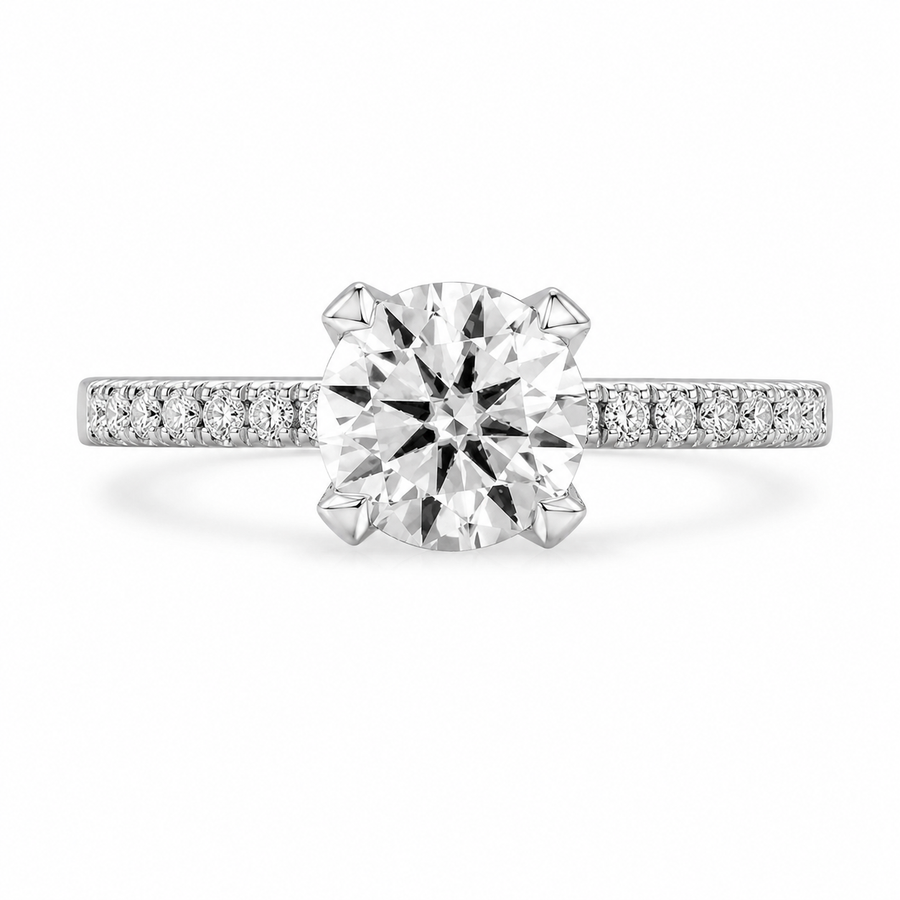 Valentina 3.28 ct Lab Grown Round Cut Pave 4 Prong Diamond Engagement Ring