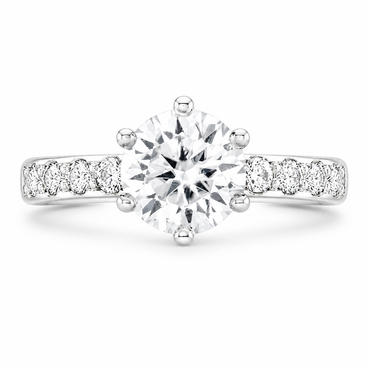 Valeria 1.61 ct Lab Grown Round Cut Double Claw Pave Diamond Engagement Ring