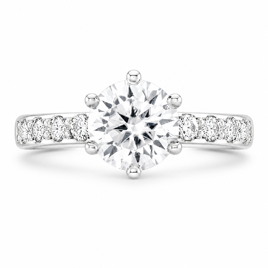 Valeria 1.61 ct Lab Grown Round Cut Double Claw Pave Diamond Engagement Ring