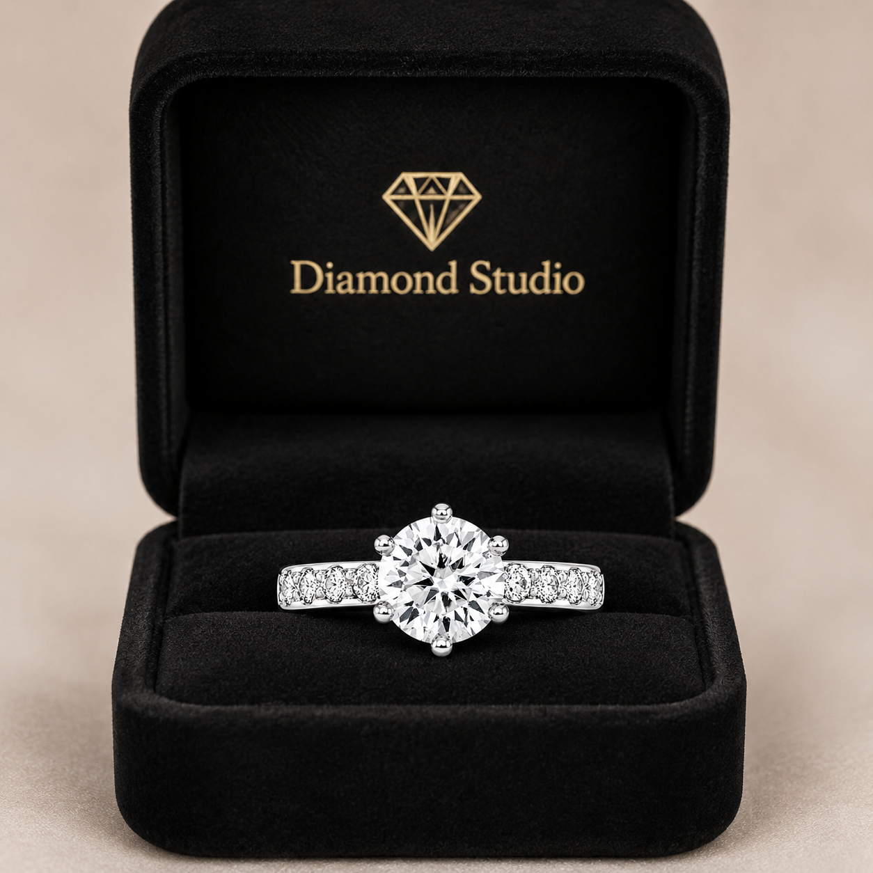 Valeria 1.61 ct Lab Grown Round Cut Double Claw Pave Diamond Engagement Ring