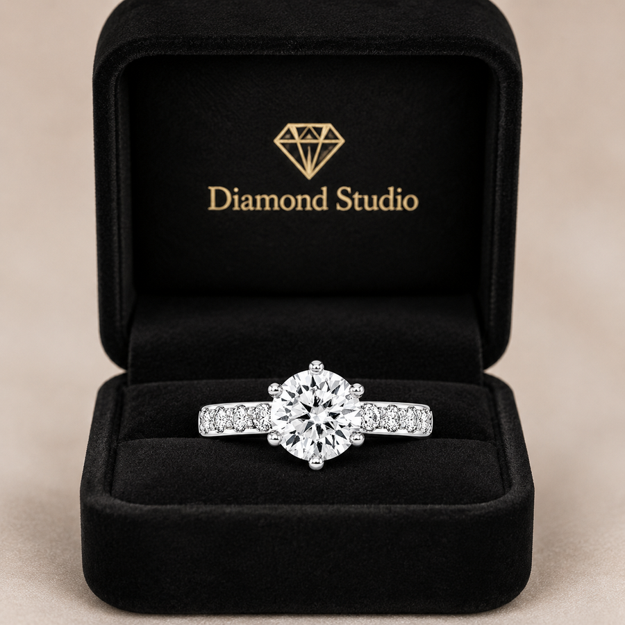 Valeria 1.61 ct Lab Grown Round Cut Double Claw Pave Diamond Engagement Ring