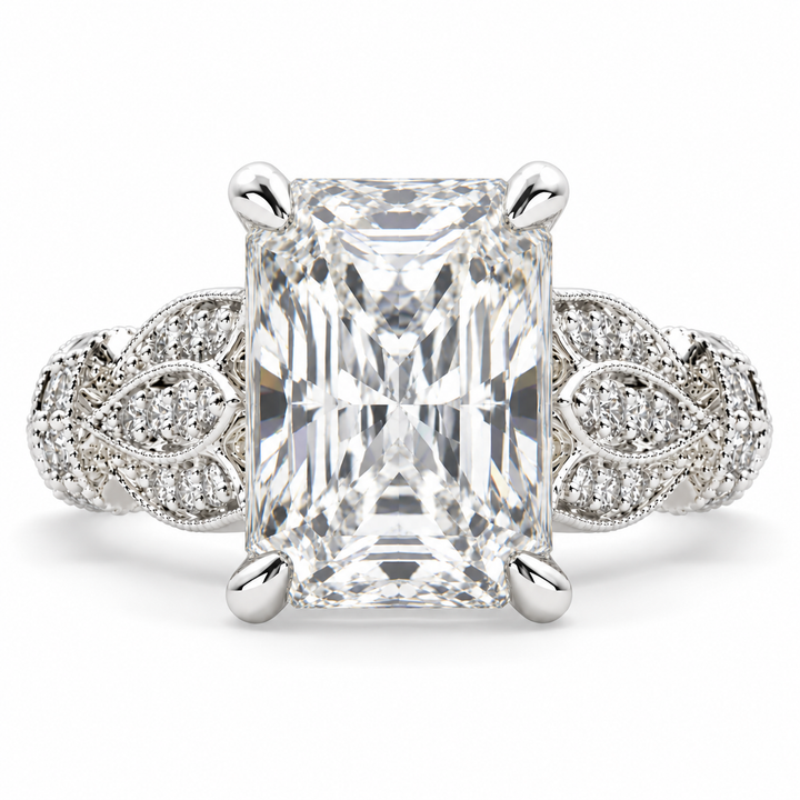 5 CT Nadia Radiant Cut Lab-Grown Diamond Pavé Milgrain Engagement Ring