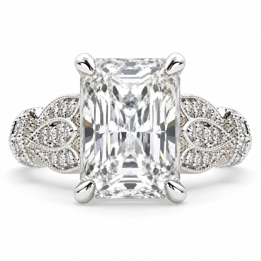 5 CT Nadia Radiant Cut Lab-Grown Diamond Pavé Milgrain Engagement Ring