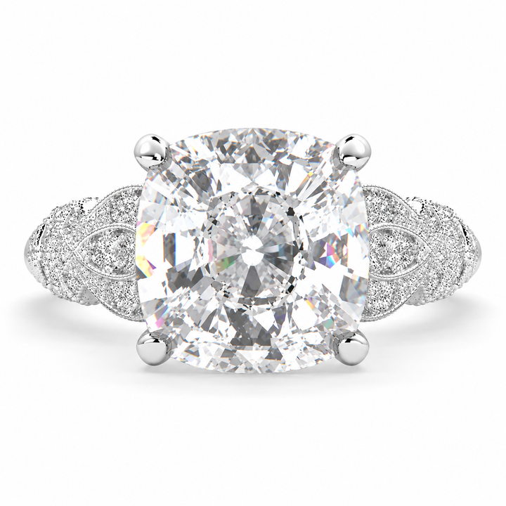Nadia 7.15 Carat Cushion Cut Pave Milgrain Engagement Ring
