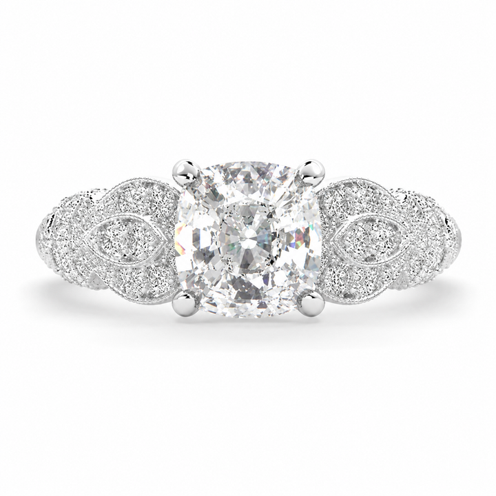 Nadia 2.15 Carat Cushion Cut Pave Milgrain Engagement Ring