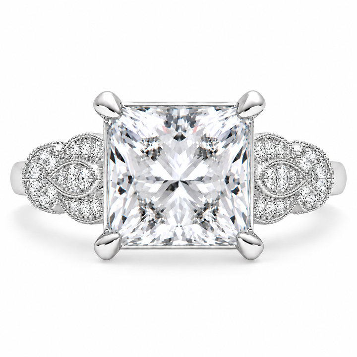 Nadia 6.15 Carat Princess Cut Pave Milgrain Engagement Ring