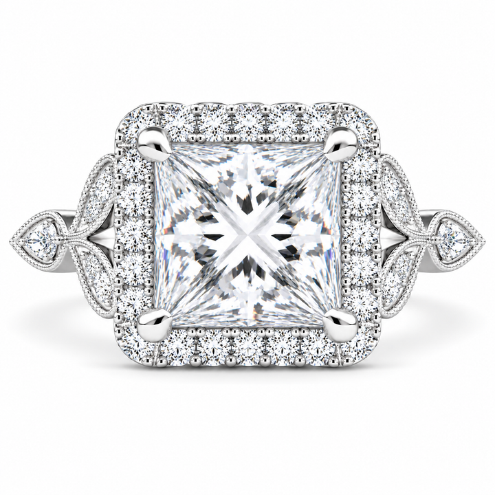 Ada 5.35 Carat Princess Cut Halo Pave Engagement Ring