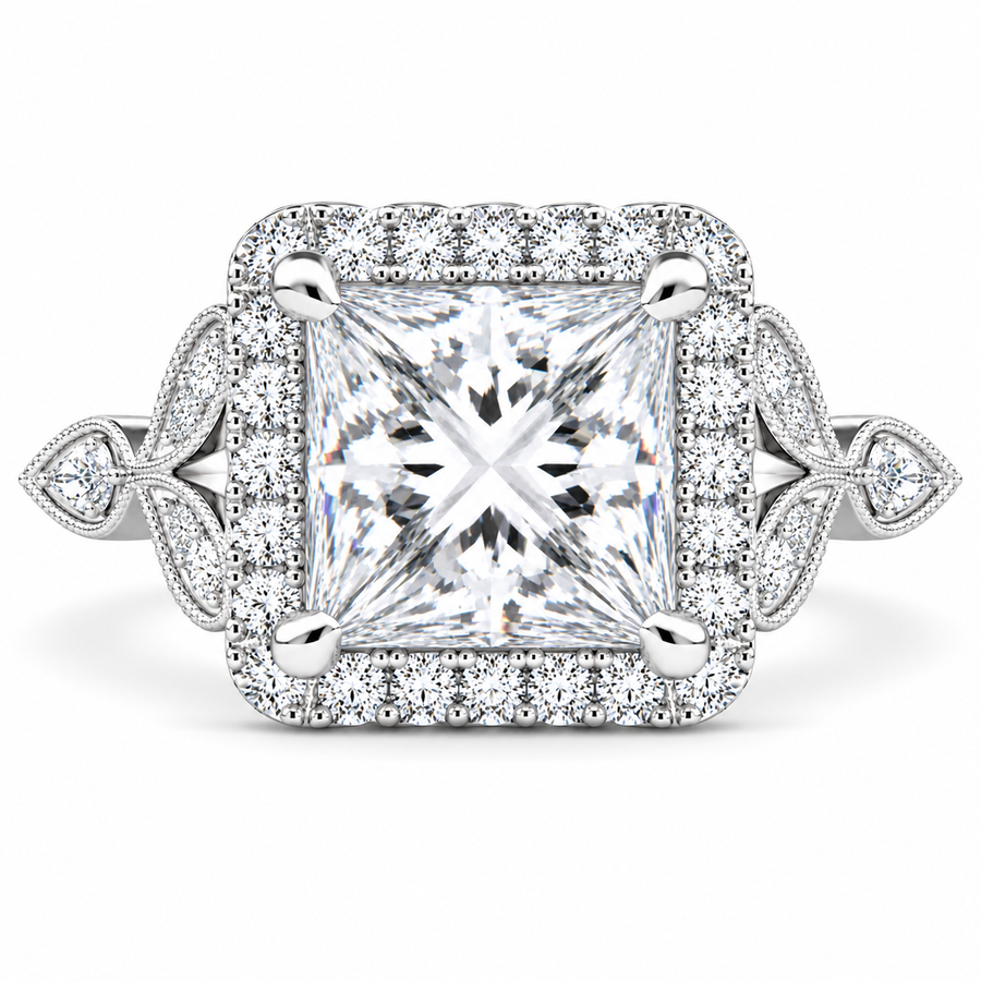 Ada 5.35 Carat Princess Cut Halo Pave Engagement Ring