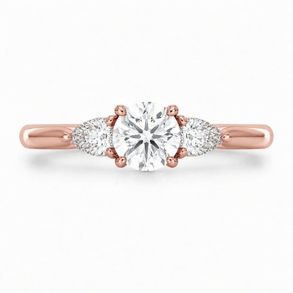 1.00 CT Round Lab-Grown Diamond Three-Stone Engagement Ring in 14K White Gold – Classic Tulip Setting Design