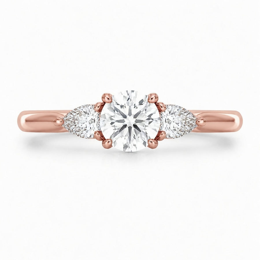 1.00 CT Round Lab-Grown Diamond Three-Stone Engagement Ring in 14K White Gold – Classic Tulip Setting Design