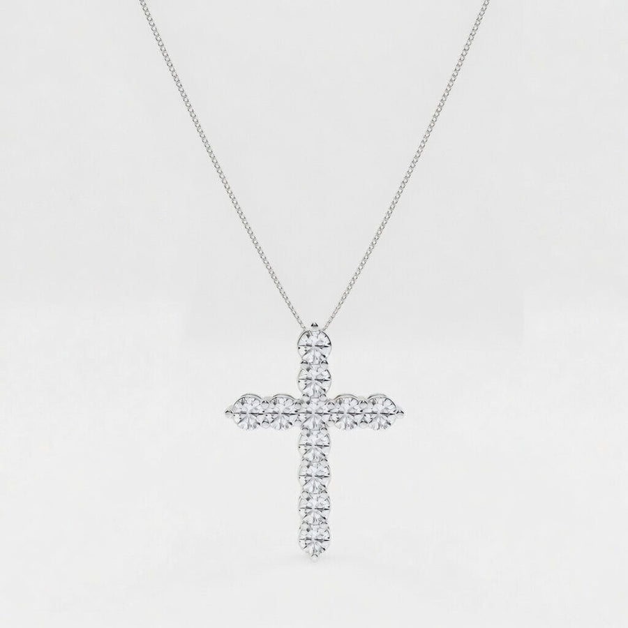 1.00 CTW Round Lab-Grown Diamond Shared Prong Cross Pendant (D–F / VS1–VS2, IGI Certified)