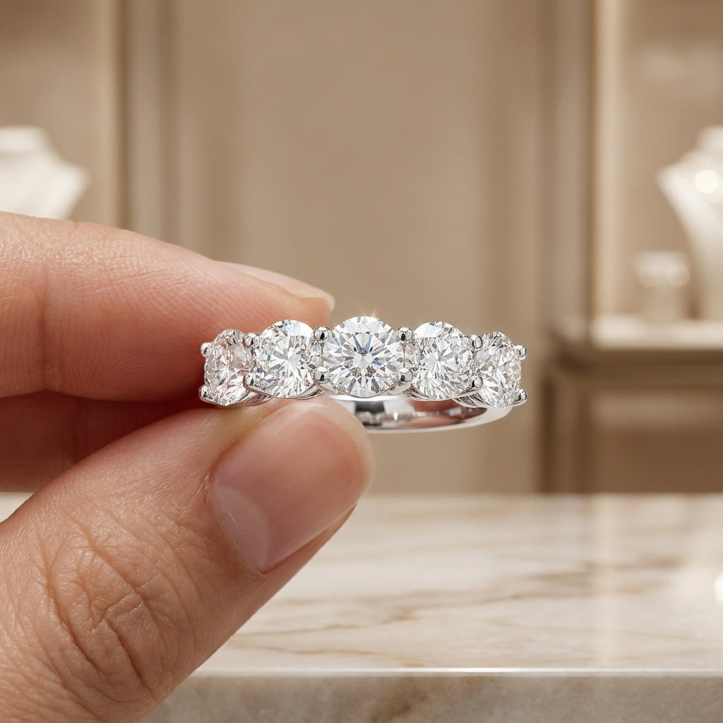 1.90 CT 5-Stone Lab-Grown Diamond Band Ring in 14K White Gold (D–F / VS1–VS2)