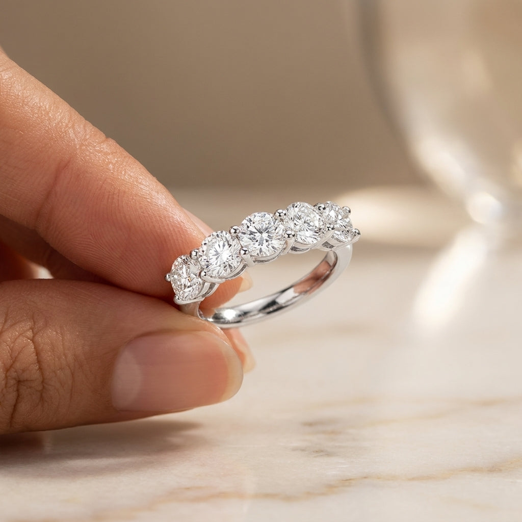 1.90 CT 5-Stone Lab-Grown Diamond Band Ring in 14K White Gold (D–F / VS1–VS2)