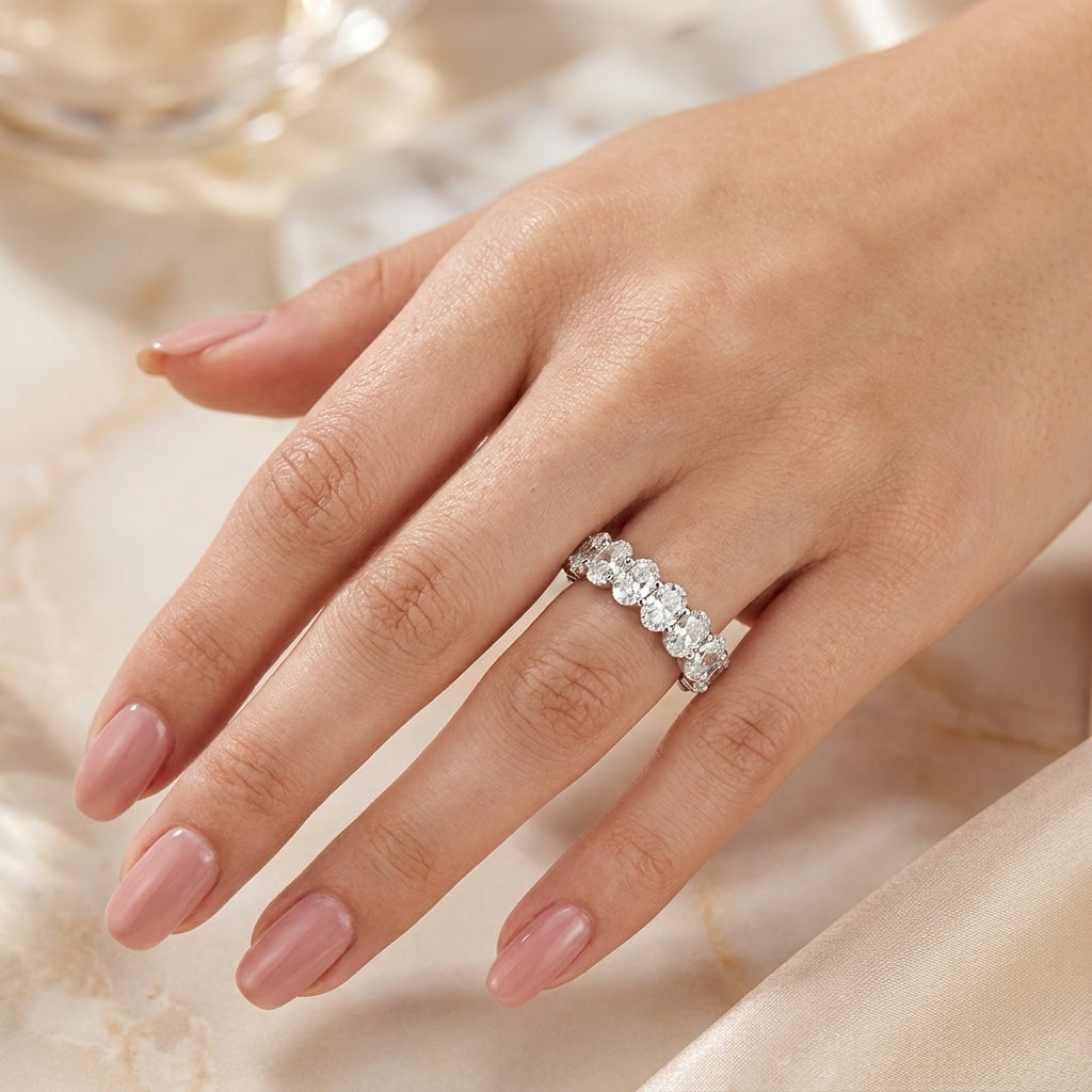 8.58 CT Lab-Grown Diamond Eternity Ring in 14K White Gold (D–F / VS1–VS2)
