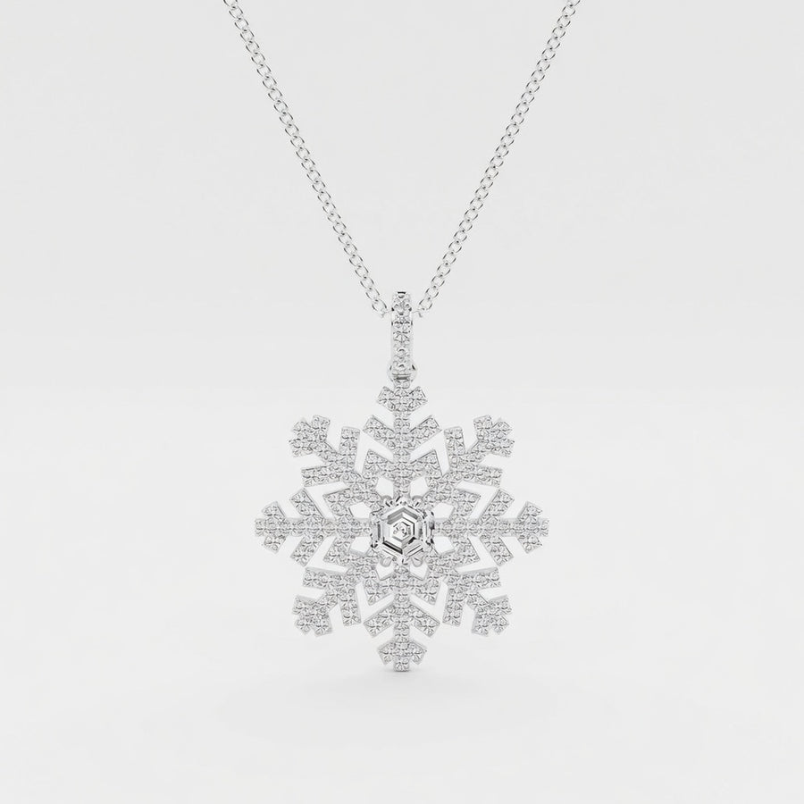 14K White Gold Hexagon Snowflake Lab-Grown Diamond Pendant (1.50 CTW – D–F / VS1–VS2)