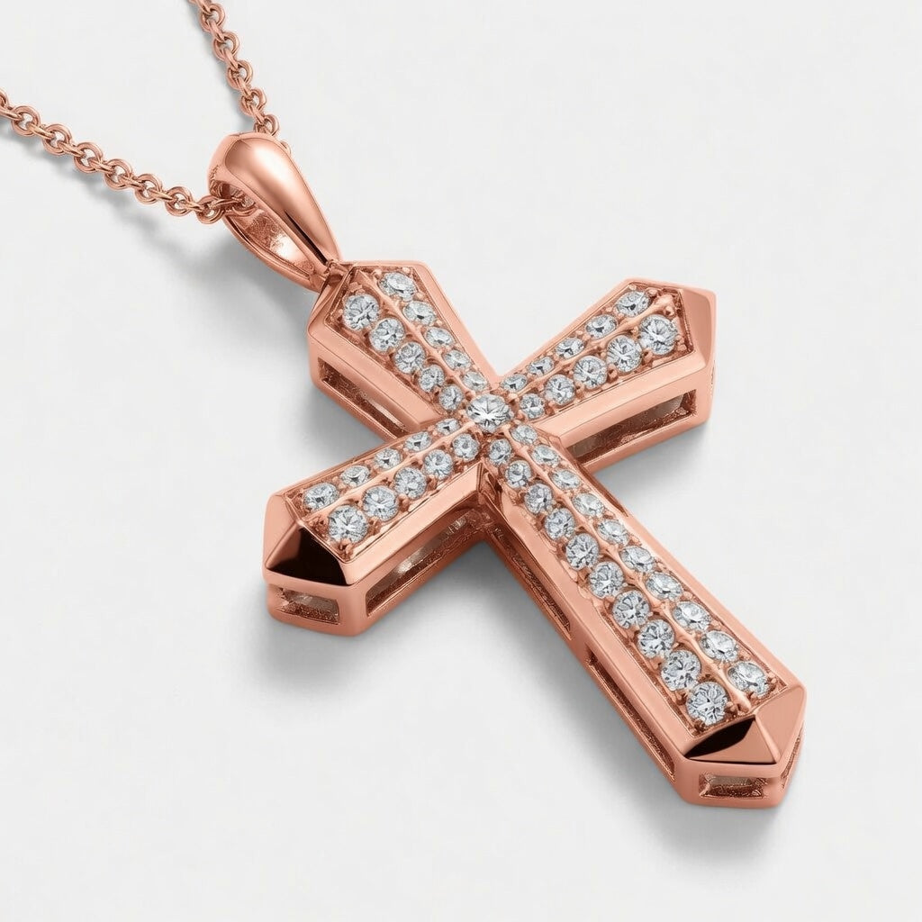 1.00 CTW Round Lab-Grown Diamond Double Row Cross Pendant (D–F / VS1–VS2, IGI Certified)