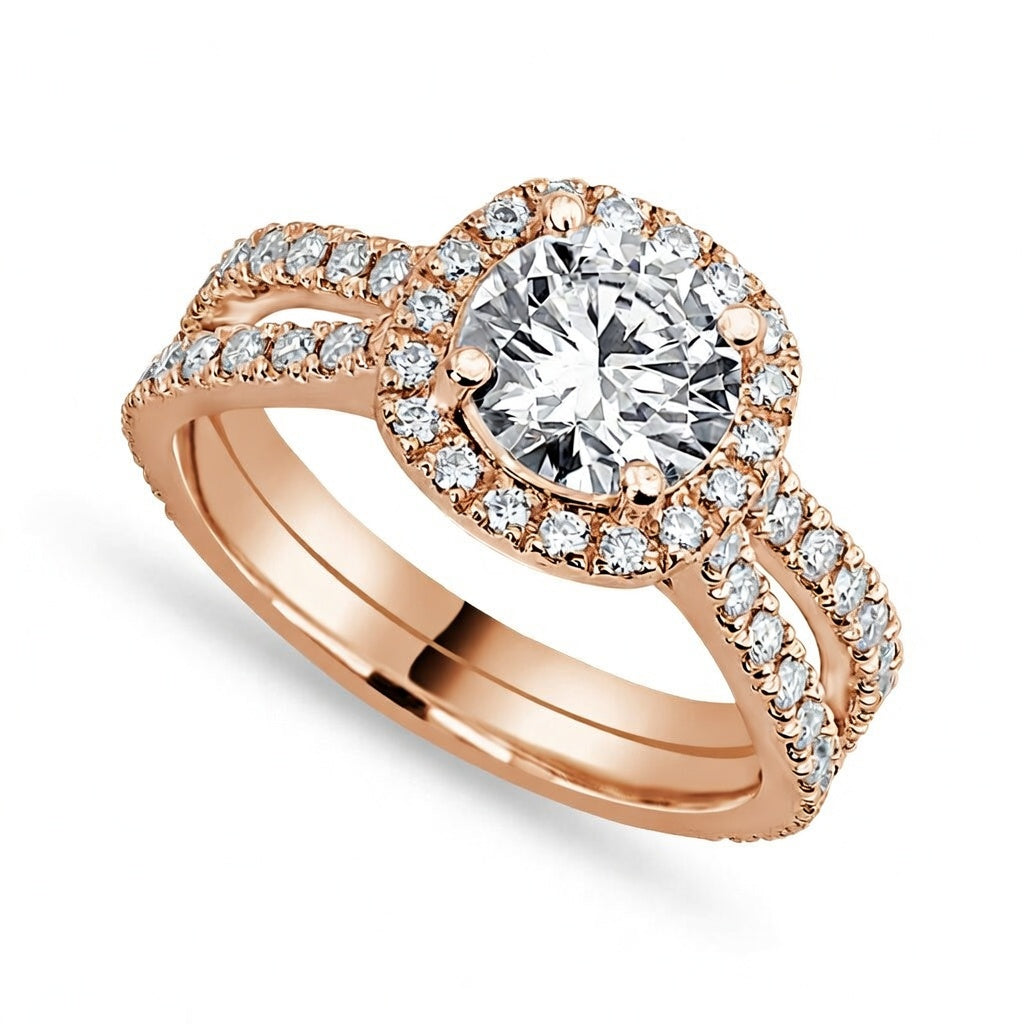 Serena 2.24 ct Lab Grown Round Cut Halo Double Row Diamond Engagement Ring