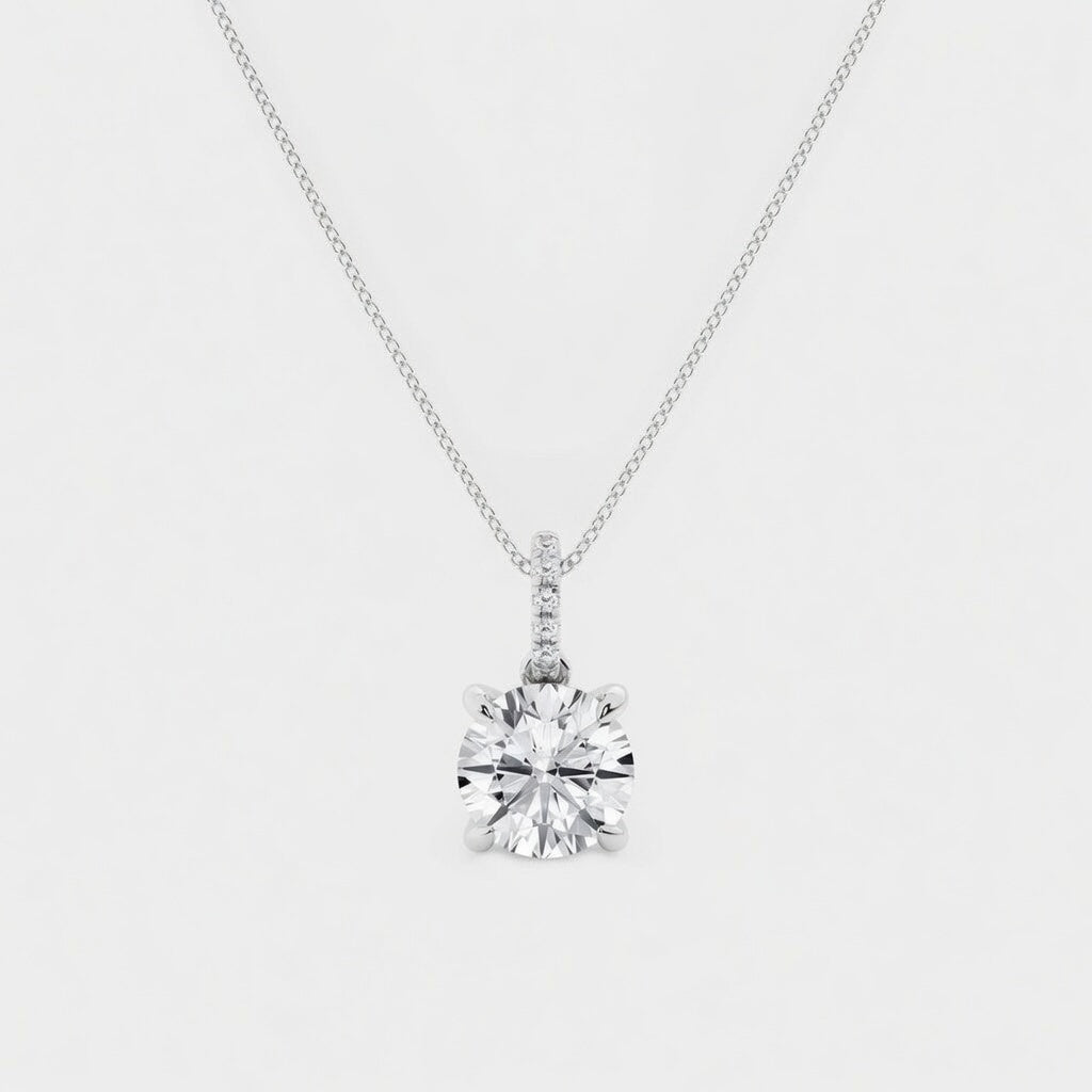 1.50 CTW Round Lab-Grown Diamond Hidden Halo Pendant with Diamond Bail (D–F / VS1–VS2, IGI Certified)