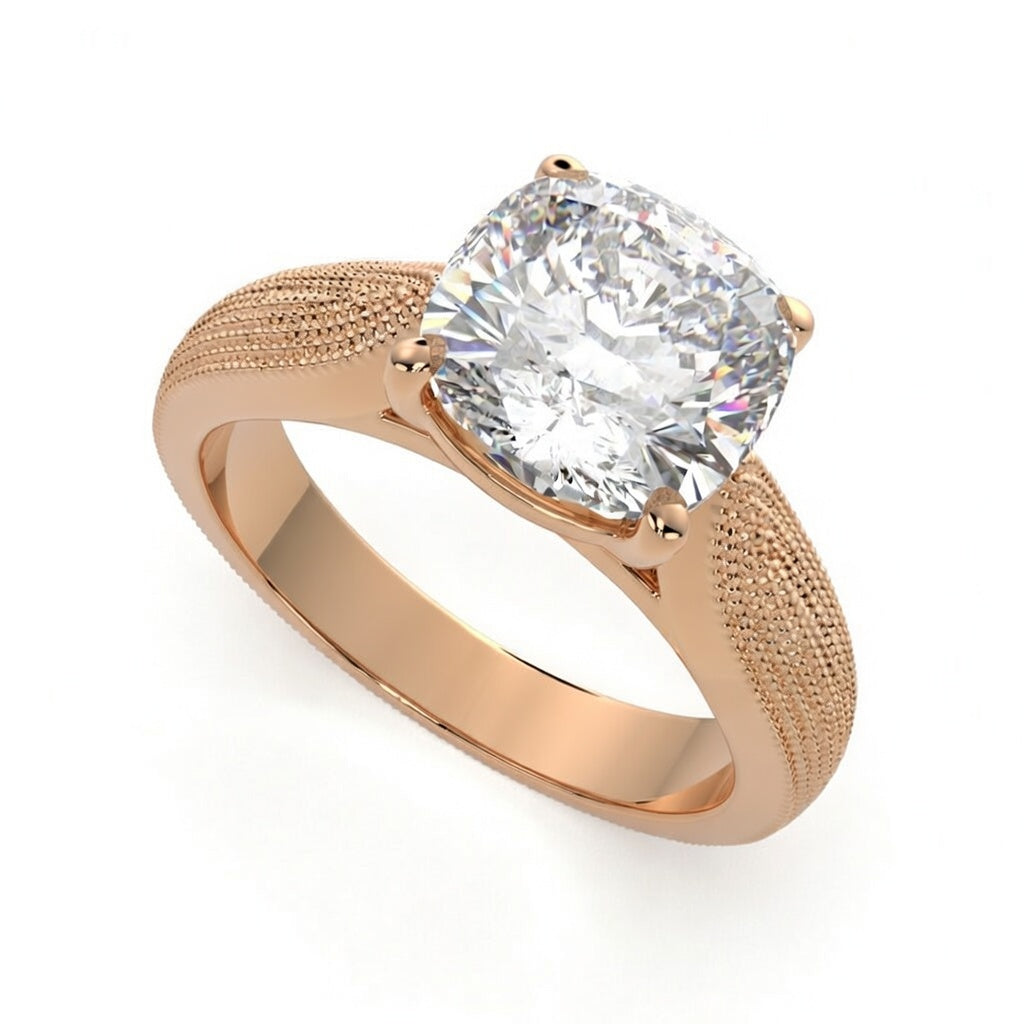 Valentina 4 Carat Round Cut Solitaire Tapered Milgrain Engagement Ring