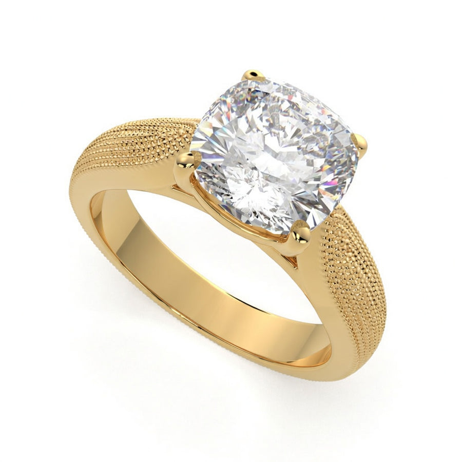Valentina 4 Carat Round Cut Solitaire Tapered Milgrain Engagement Ring