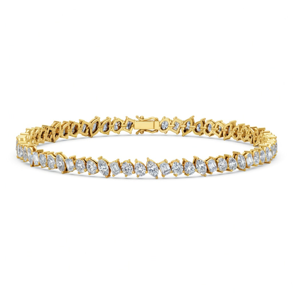 5.86 Carat Mixed Cut Diamond Tennis Bracelet VS1 D F White Gold 14k