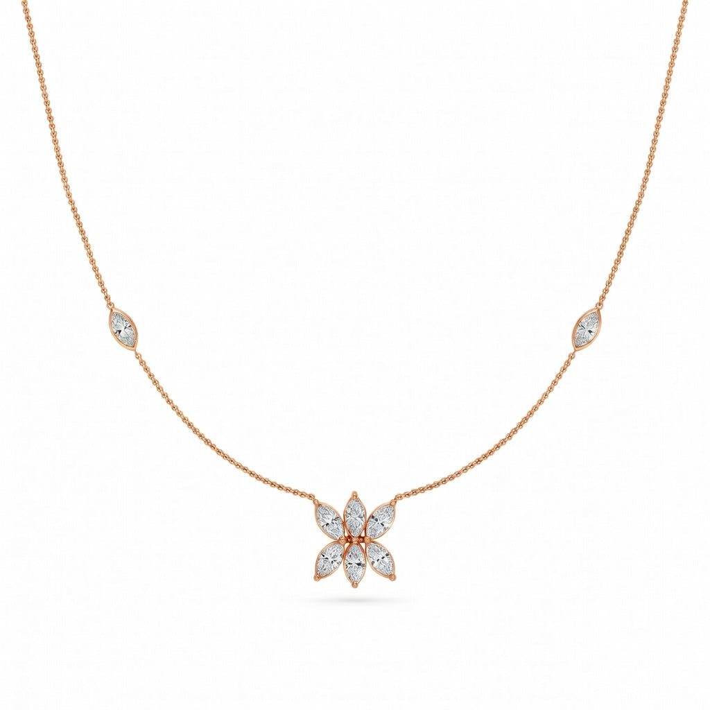 1.25 Ct Marquise Cut Diamond Chain Necklace VS1 D-F White Gold 14k
