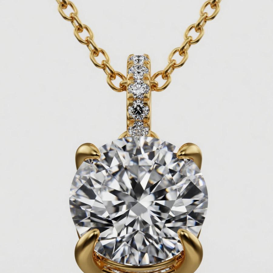 1.50 CTW Round Lab-Grown Diamond Hidden Halo Pendant with Diamond Bail (D–F / VS1–VS2, IGI Certified)