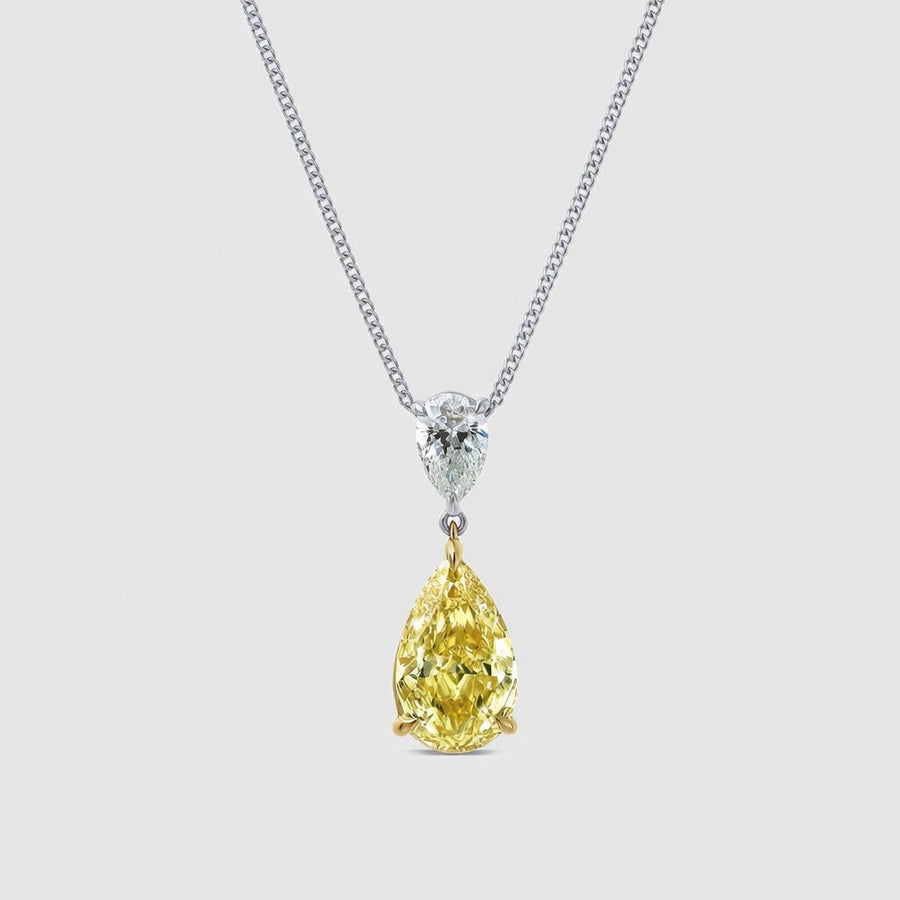 4.00 CTW Fancy Yellow Pear Lab-Grown Diamond Two Stone Pendant (D–F / VS1–VS2, IGI Certified)