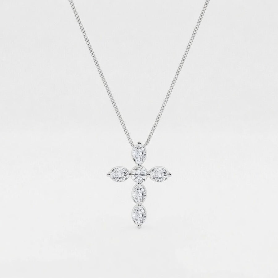1.00 CTW Round & Oval Lab-Grown Diamond Floating Cross Pendant (D–F / VS1–VS2, IGI Certified)