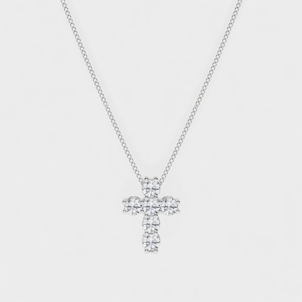 5 CTW Round Lab Grown Diamond Petite Cross Pendant VS1 D–F White Gold 14K