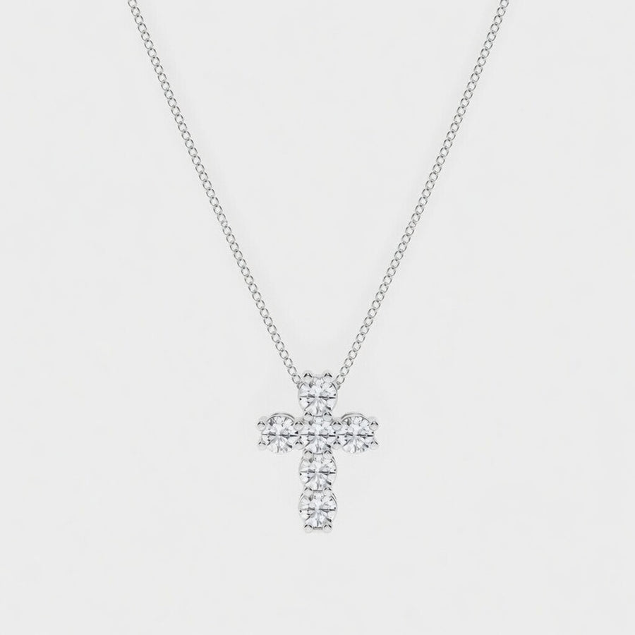 5 CTW Round Lab Grown Diamond Petite Cross Pendant VS1 D–F White Gold 14K