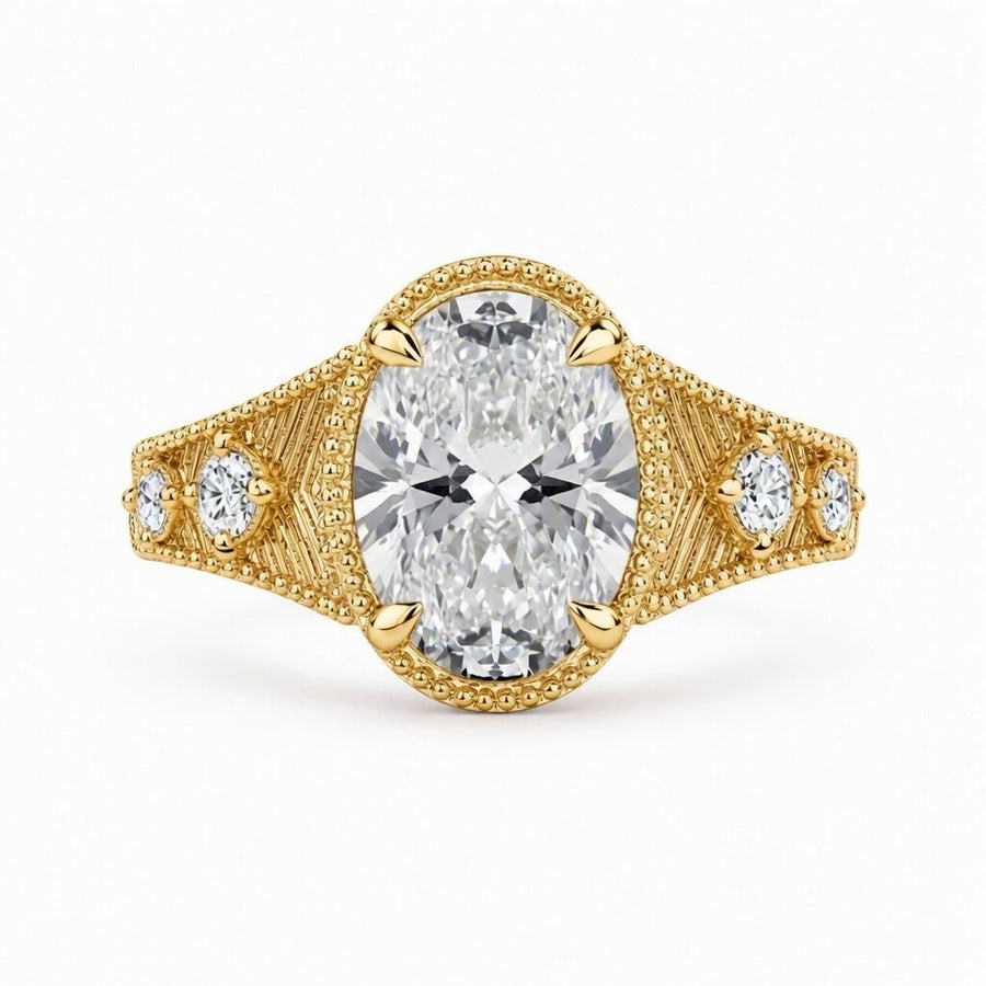 3.00 CT Art Deco Inspired Oval Cut Lab-Grown Diamond Engagement Ring in 14K White Gold – Antique Hand-Engraved Filigree Design
