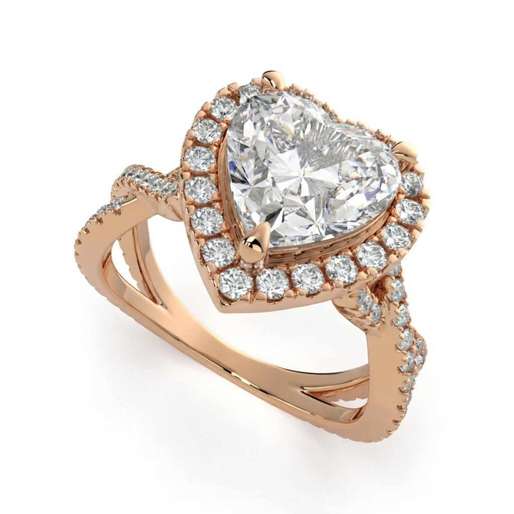 Ophelia 2.35 Carat Heart Cut Pave Halo Split Shank Engagement Ring