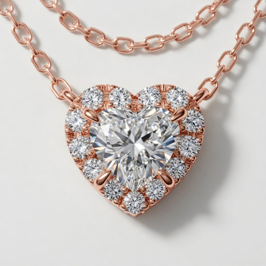 0.50 CTW Heart Lab-Grown Diamond Halo Pendant (D–F / VS1–VS2, IGI Certified)