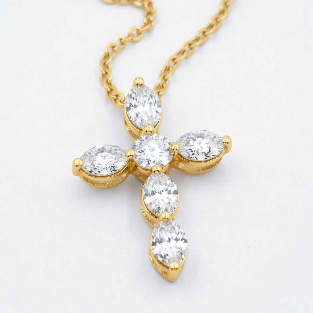 1.00 CTW Round & Oval Lab-Grown Diamond Floating Cross Pendant (D–F / VS1–VS2, IGI Certified)