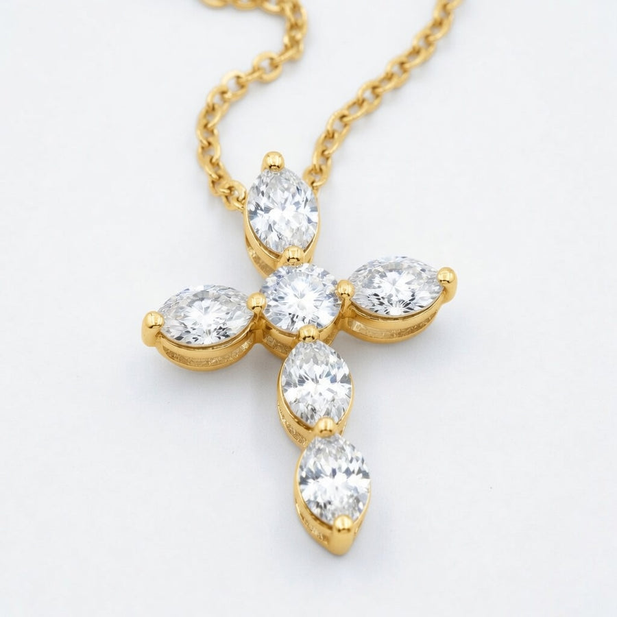 1.00 CTW Round & Oval Lab-Grown Diamond Floating Cross Pendant (D–F / VS1–VS2, IGI Certified)